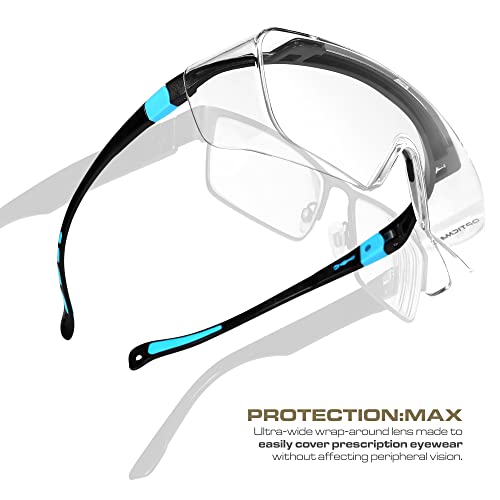 Glove Station Optic Max Safety Glasses Over Eyeglasses - Fits Over Your Prescription - Safety Glasses for Men and Women with Anti-Fog Coating, Wrap-Around Lenses, Adjustable Arms and Side Shields - color: Clear, size: Over The Glasses