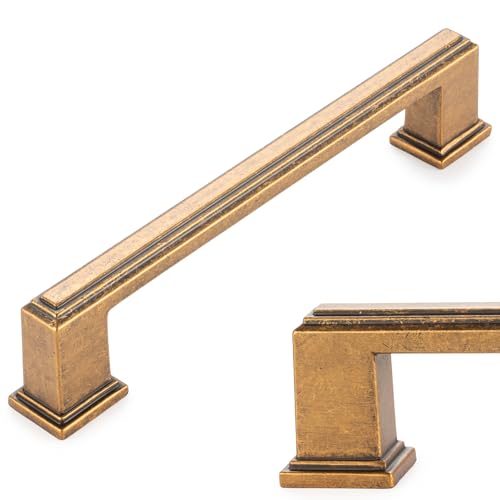 KOOFIZO 10 Pack 5 Inch Antique Brass Kitchen Cabinet Pulls Vintage Brass Cabinet Handles Brass Cabinet Hardware for Kitchen Cabinets P02 Drawer Dresser Cupboard Bedroom - color: Antique Brass, size: 5" CC - 10pcs