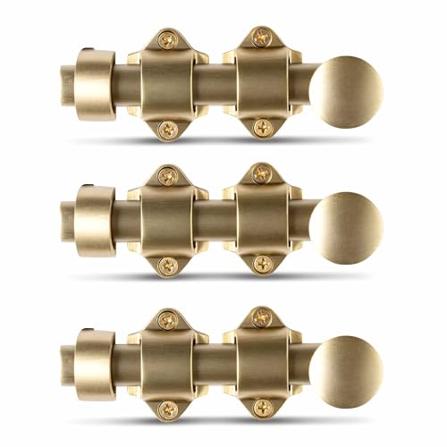 Mega Handles Dutch Door Bolt - 4 Inch Heavy Duty Slide Bolt Latch, Easy to Install Slide Latch for Dutch Doors, Suitable Slide Bolt for Toy Boxes, Cabinets, Pantry Doors and More - Satin Brass - color: Satin Brass, size: 3 Pack
