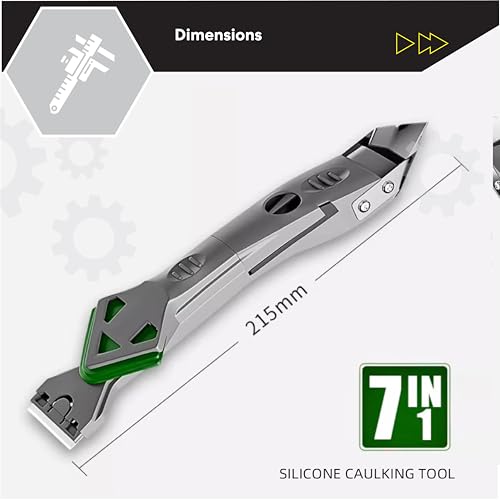 Caulking Silicone Smother Remover Tool, 7-in-1 kit Scraper, Silicone Smoother, Rubber Shovel, 5 Pads, Sickle, 4 Blades. Stainless Steel Nozzle applicator, Tile Grout Removal Set I Green - color: Green