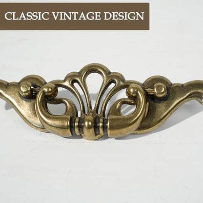 4-Pack Antique Brass Bail Drawer Pulls, 3-3/8" Hole Centers, Vintage Cabinet Handles for Dresser, Cupboard, Wardrobe