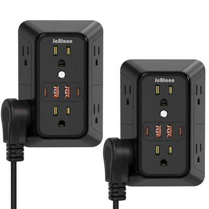 Surge Protector Outlet Extender, 6 Outlet Extender with 4 USB Charging Ports (2 USB C), 3 Sided Multi Plug Wall Adapter for Home, Office, Travel-2 Pack,Black - color: Black-6 Outlets-2 Pack