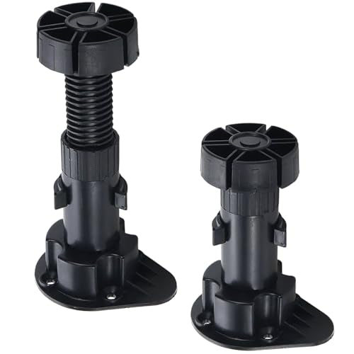 3.9 to 5 Inch Adjustable Levelers for Cabinet Edge 12Pcs, Furniture Leveler Legs, Black Plastic Leveling Feet for Kitchen Cupboard Table Shelves Nightstands, - size: 3.9-5 Inch
