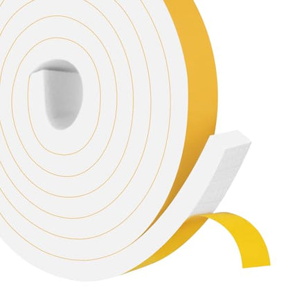 Foam Weather Stripping Strong Adhesive, 1 in x 1/2 in x 20Ft White Weather Strips, Tool-Free for Multi-Room Wide Medium-Large Gap Sealing - color: White, size: 1 In x 1/2 In x 20Ft