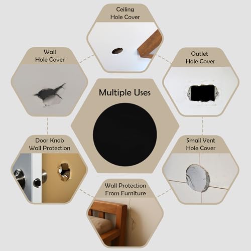 RUBBER BOND 2-Pack Ceiling Cover Plate Wall Hole Cover - 7-inch Round Self-Adhesive Plate for Ceilings or Wall - Black - color: Black