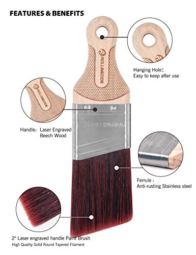 ROLLINGDOG 2 Inch Trim Brush - Short Handle Angled Paint Brush for Painting Walls, Furniture, Cutting in, Trim, Detail Painting - color: Wooden Handle(pack of 1)