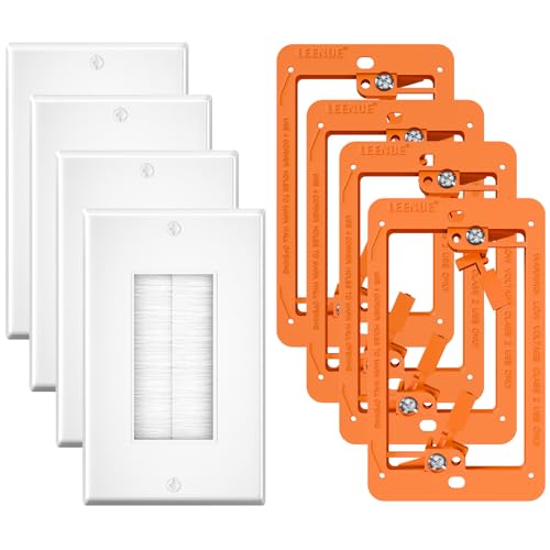 Brush Wall Plate with Mounting Bracket, 4 Pack Cable Pass Through Decorator Cover for Low Voltage Wires, Single Gang Cord Hider for TV Home Theater System, Orange - color: White and Orange