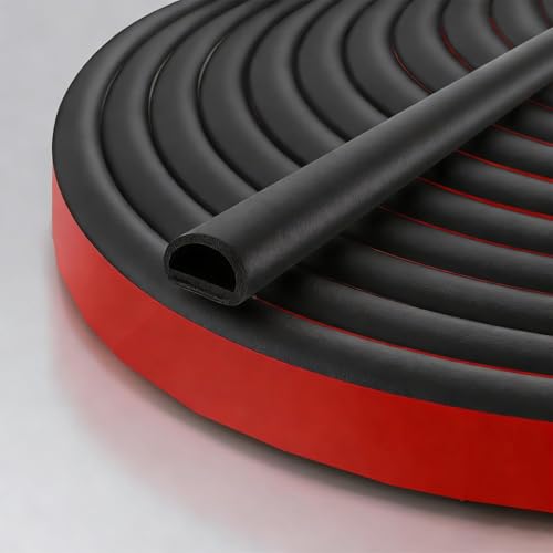 Silicone D Shape Weather Stripping Rubber Seal, 20FT Self Adhesive Weather Stripping for Boat, Auto, RV, Marine, Garage Doors/Window, W:3/4 in; H:3/8 in; 20Feet - color: 20FT-Black, size: 04 – 0.7 × 0.4 in