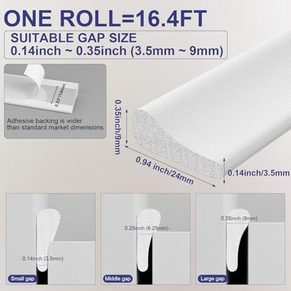Weather Stripping Door Seal Strip, 196'' Foam Weatherstripping Window Sealer Winter, Soundproofing Self Adhesive Window Insulation Door Draft Stopper Gap Filler for Front Frame - size: 196 Inch