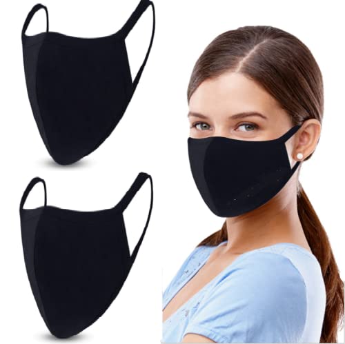 GALAXYLENSE 5 Packs Cotton Washable,Reusable Black Face Mask, Mouth Cover Breathable For Personal Care Protection - color: 2 Packs Black