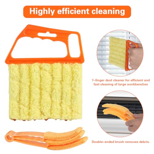 4Pcs Window Venetian Blind Cleaner Duster Tool,Feather Blind Duster for Cleaning,Washable 7 Finger Dusters Brush Dusting Cleaner Tool for Window Shutters Air Conditioner Vinyl Wood Blinds + 4 Cover - color: 4pcs - Orange