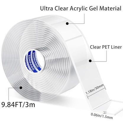 ZOMPAGO Double Sided Tape 1.18in x 9.84FT Clear Heavy Duty Mounting Tape for Walls Picture Hanging Carpet Adhesive Acrylic Strong Removable No Damage - size: 1.18in X 9.84ft