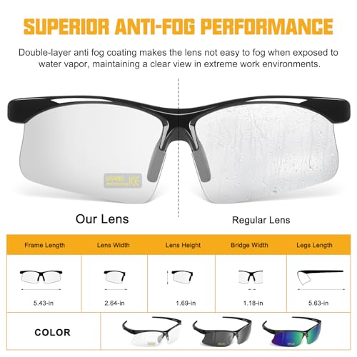 OXG 12 Pack Anti Fog Safety Glasses for Men, ANSI Z87.1 Safety Goggles Impact Scratch Resistant Eye Protection for Work - color: Clear With Straps