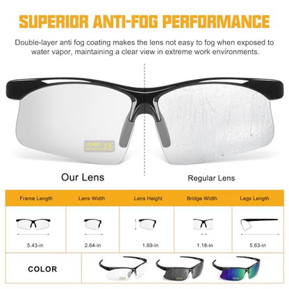 OXG 12 Pack Anti Fog Safety Glasses for Men, ANSI Z87.1 Safety Goggles Impact Scratch Resistant Eye Protection for Work - color: Clear With Straps