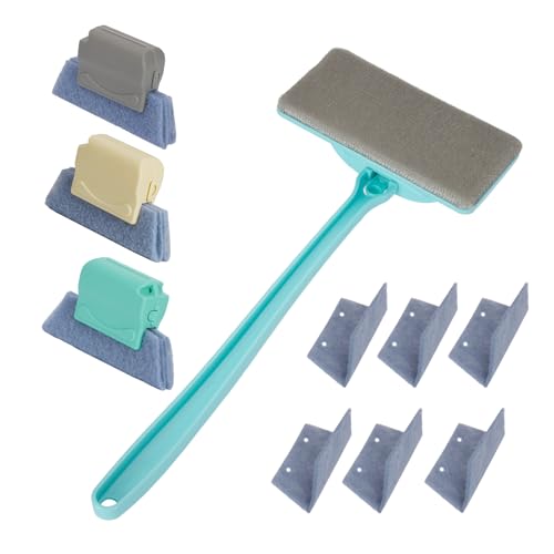 Window Cleaner Tool, Window Screen Cleaner and 3 Pack Track Cleaning Brush with 6 Replacement Cleaning Cloths, Detachable Window Cleaner Tool with Wet and Dry Dual-Use