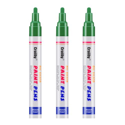 Green Paint Markers, 3 Pack Oil-Based Waterproof Quick Dry Permanent Paint Pen Set for Rocks Painting, Wood, Fabric, Plastic, Canvas, Glass, Mugs, Metal, Tire, Stone, DIY Craft - color: Green