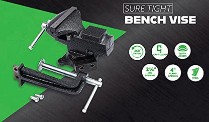 Wedge Guys Bench Vise w/Quick Release & Swivel + Removable Workbench Clamp, Rubber Clamp to Regrip Golf Clubs & More