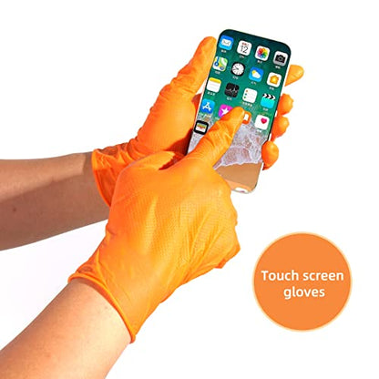 LOGO Orange Disposable Nitrile Gloves-7.5mil Grip Diamond Textured heavy duty automotive mechanic compostable (50pcs/box)