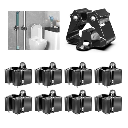 3-H Stainless Steel Broom Holder Wall Mount 8 Pack, Heavy Duty Mop and Broom Organizer with Screws, Tool Storage Rack for Kitchen, Laundry, Bathroom, Garage, Garden Shed,Black - color: Black, size: 8