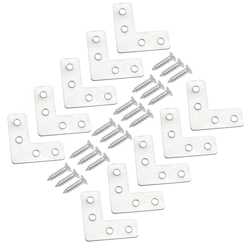 Hordion 20Pcs 1.6 x 1.6 Inch L Shape Bracket Flat Corner Brace (40 X 40mm), Right Angle Bracket Silver Heavy Duty Repair Mending Plates for Wood Furniture Chair Drawer Cabinet - size: 1.6*1.6''/40*40mm