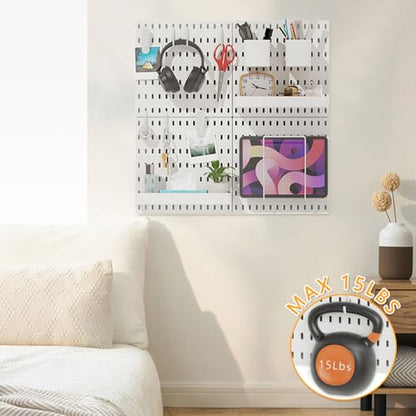 16pcs Pegboard sets, Plastic White Peg board Wall Organizer Kits,4pcs Peg Board and 12 Accessories Modular Hanging, Wall Mount Display Pegboard Panel Sets for Home Office Garage Kitchen Workshop - style: ABS pegboard kit