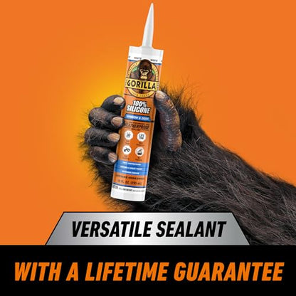 Gorilla 100% Silicone Sealant Caulk Window & Door, 10 Ounce Cartridge, White