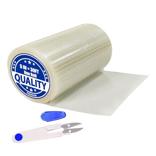 5 in x 39FT RV Awning Repair Tape Kit – Heavy Duty Waterproof Tear Repair Patch for Tarp, Canvas, Tent, Fabric, Canopy, Boat Covers, Sail – Clear Reinforced Fiberglass Repair Tape - size: 5IN×39FT