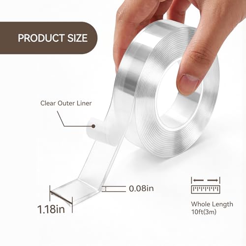 Comix Double Sided Tape Heavy Duty, 1.18" x 120"(10ft), Removable Washable Nano Tape, Residue-Free, Multipurpose Reusable Gel Mounting Tape, 3 Rolls - size: 10ft, style: 3 Pack