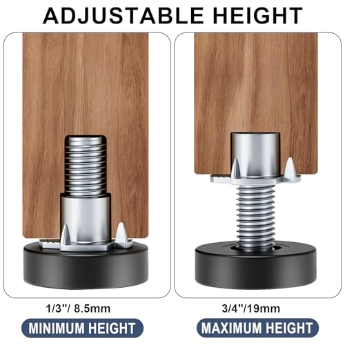 1/4" Thread Furniture Feet Levelers, 12 PCS Adjustable Feet Levelers, Adjustable Furniture Levelers with T-Nuts for Table, Chair, Furniture Legs