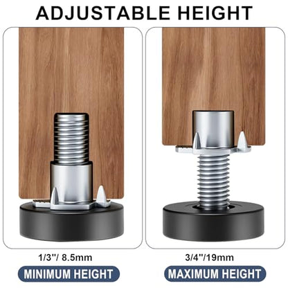 1/4" Thread Furniture Feet Levelers, 12 PCS Adjustable Feet Levelers, Adjustable Furniture Levelers with T-Nuts for Table, Chair, Furniture Legs