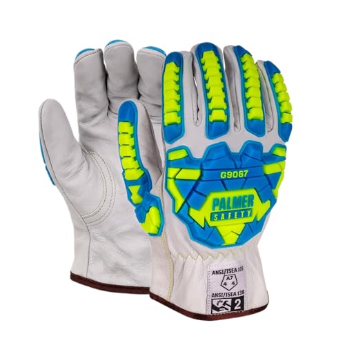Palmer Safety PS360 Cut Resistant Work Gloves ANSI A7, Impact Resistant Goatskin Leather, Hi-Vis TPR - size: 3X-Large, style: 1 Pair