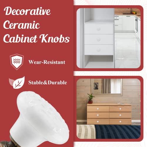 4pcs White Ceramic Cabinet Knobs and Pulls - Retro Dresser and Closet Drawer Handles - Cupboard and Furniture Door Knobs - color: White, size: 4pcs-1.3 Inch