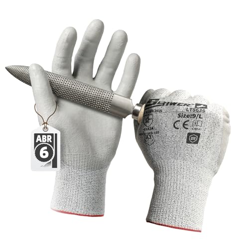 Schwer 240 Pairs Safety Work Gloves with Certified Level 6 Abrasion Resistance, ANSI A2 Cut Resistant Working Gloves with Grip for General Use, Construction, Gardening, Mechanic, 3D-Comfort, LT5636, L - size: Large, style: 240 Pairs