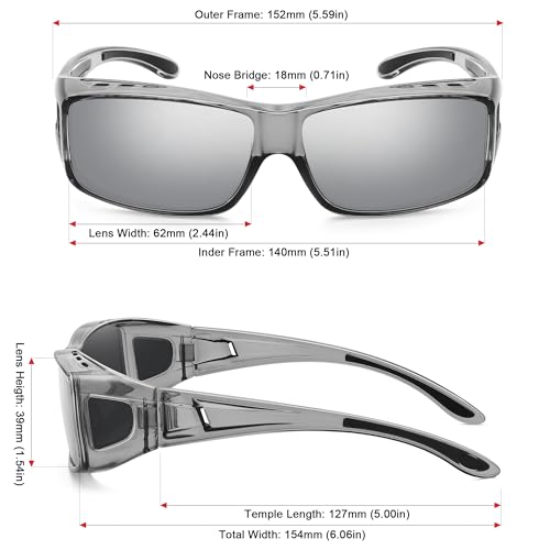 MEETSUN Fit Over Glasses Sunglasses for Men Women,Wrap Around Sunglasses Polarized UV400 Protection - color: A1-clear Gray Frame-silver Mirror Lens