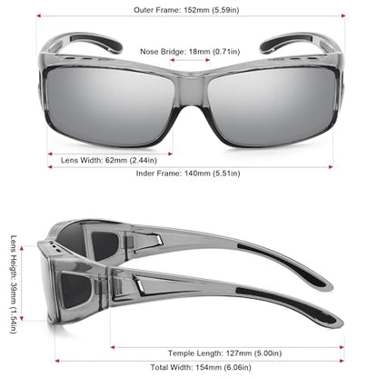MEETSUN Fit Over Glasses Sunglasses for Men Women,Wrap Around Sunglasses Polarized UV400 Protection - color: A1-clear Gray Frame-silver Mirror Lens