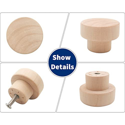 10PCS Wood Knobs Flat Top Round Cabinet Knobs 1.39"(35mm) Unfinished Wooden Dresser Drawer Pulls Kitchen Cabinet Handles - color: Flat Top Unfinished, size: 10 Pieces