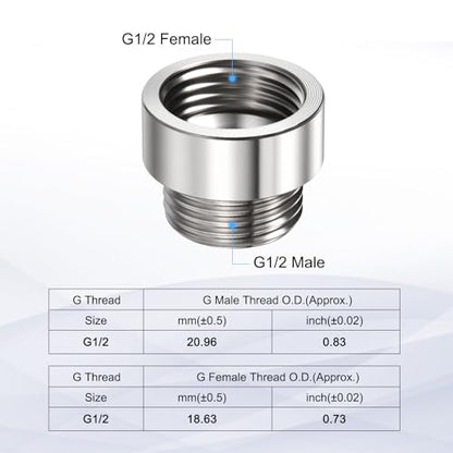 Shower Head Extension Arm, 304 Stainless Steel G1/2 Male to Female Thread 20mm/0.79" Length Extender Pipe Fitting Nipple for Showers, Faucets, and Plumbing with PTFE Thread Seal Tape 3 Pack - size: 20mm/0.79"