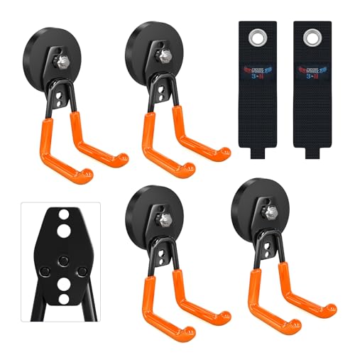 3-H Extra Strong Magnetic Hooks,Heavy Duty Large Anti-Slip Magnet Hooks,No-Drill Tool Holder for Garage,Power Drill,Garden Tools,Hose Storage,4 Pack Orange - color: Orange, size: 2.6"x4-su