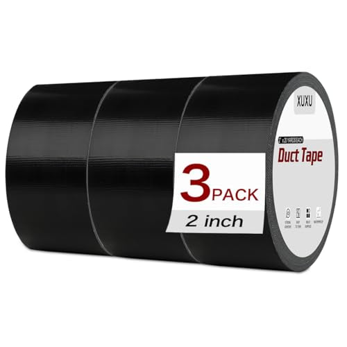 XUXU 3Pack Black Duct Tape Heavy Duty Waterproof Strong Adhesive Duct Tape Bulk for Indoor Outdoor Repairs 60 Yards x 2 Inch Total - color: Black, size: 60 Yards