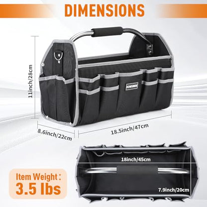 Kowsinde 18 Inch Tool Bag, Electrician Tool Bag, Open Top Tool Bags, 26 Pockets Can Hold Many Tools, Steel Handle and Removable Shoulder Strap - color: Grey