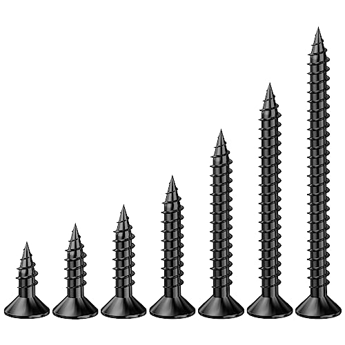 Wensilon (150Pcs) Black Wood Screw Quick Metal Self Tapping Flat Head with Drywall Plastic Anchors kit - size: Black Flat Head Wood Screws