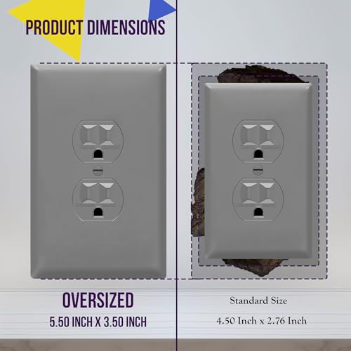 ENERLITES Duplex Receptacle Outlet Wall Plate, Jumbo Electrical Outlet Cover, Gloss Finish, Oversized 1-Gang 5.51" x 3.50", Polycarbonate Thermoplastic, 8821O-GY, Gray - color: Gray, size: Over-Size