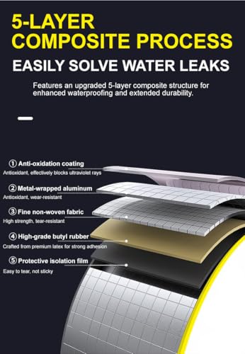 Butyl Waterproof Tape, 4" x 16' Aluminum Foil Sealant Tape for Leak-Proof Patching of Windows, Glass, Boats, Pipes，RV Roof & EPDM Roofs – Silver