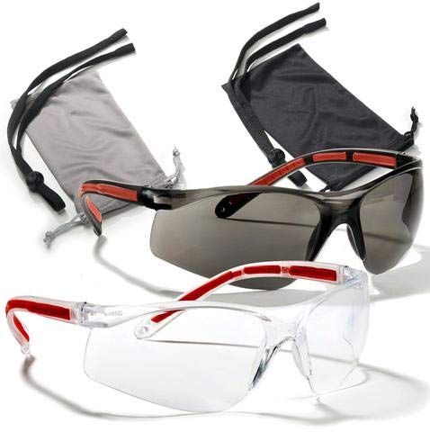Safety Glasses Eye Protection - Comfort Eyewear - 2 Pair, 2 Neck Cords, 2 Cases - SuperLite and Super Clear Lens Technology, Z87.1 - CE 166 Certified - color: 2 Pair (Clear, Tinted), 2 Cases, 2 Neck Cords