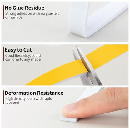Yotache Weather Stripping Door Seal Strip White 3/8" x1/8", 50Ft Total, Foam Insulation Tape Gasket for Door Frame and Windows, 3 Rolls x 16.5Ft - size: 3/8"x1/8"x 50FT