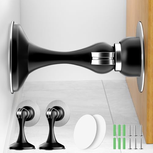 2 Pack Magnetic Door Stoppers, Stainless Steel Magnetic Door Stop, Wall & Floor Mounting No Drilling Door Stop with 3D Adhesive Tapes Keep Door Open, Black - color: Black, size: 2 Pack