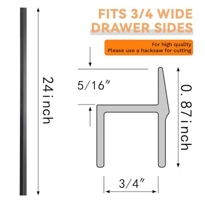 2 Pieces PVC Drawer Hanging File Rails Black Cabinet Rails for Hanging 1/2 Drawer Sides Letter Size File Storage Folder Organizer(for 3/4 Inch-wide, 24 Inch) - size: for 3/4 inch-wide, 24 Inch