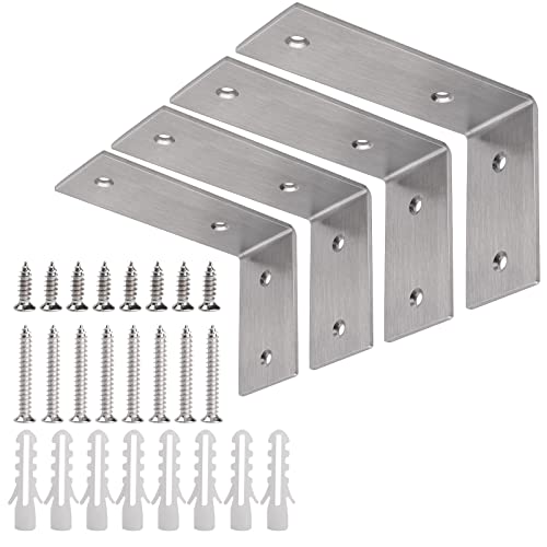 YUMORE L Brackets Heavy Duty, 5x3x1.8 Inch Stainless Steel Shelf Brackets Wall Mounted for Floating Shelves Industrial Farmhouse, Includes Hardware, Pack of 4 - color: Brushed Nickel, size: 5"x3"x1.8"