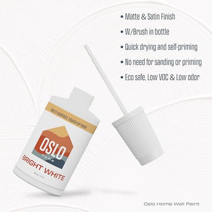 Touch Up Paint, Bright White, two 1oz., Satin, w/brush in bottle, Quick drying, for Home repairs, Kitchen Cabinets, Trim - color: Bright White, size: 1 Fl Oz (Pack of 2)