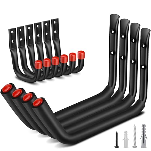 Nacial 10 Pack Garage Hooks Heavy Duty, 15" & 3.5" Kayak Storage Hooks with EVA Pads, 100LBS Capacity Large Garage Hooks for Hanging Bikes, Kayak Folding Chairs and Hanging Ladders - size: 10
